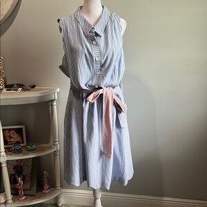 [Harper Rose] Blue/White Striped Belted Dress - Size 18